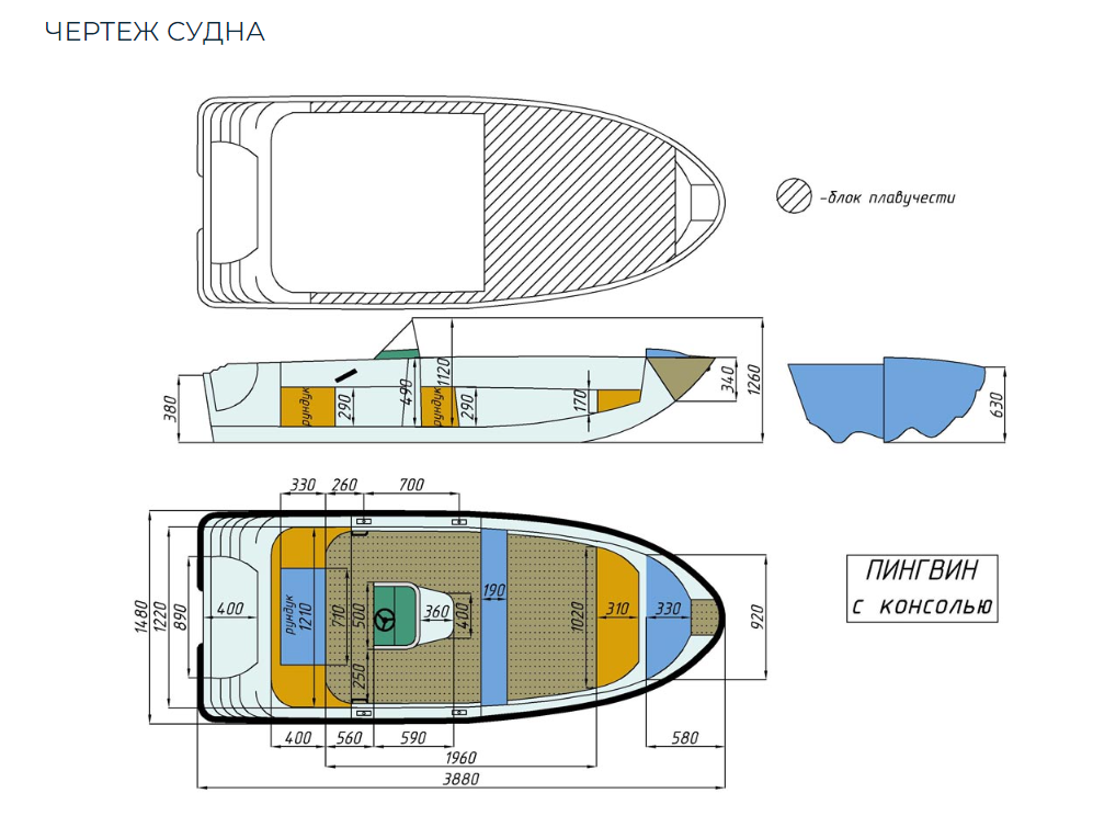Стеклопластиковая лодка Пингвин с консолью (тримаран) в Нефтеюганске